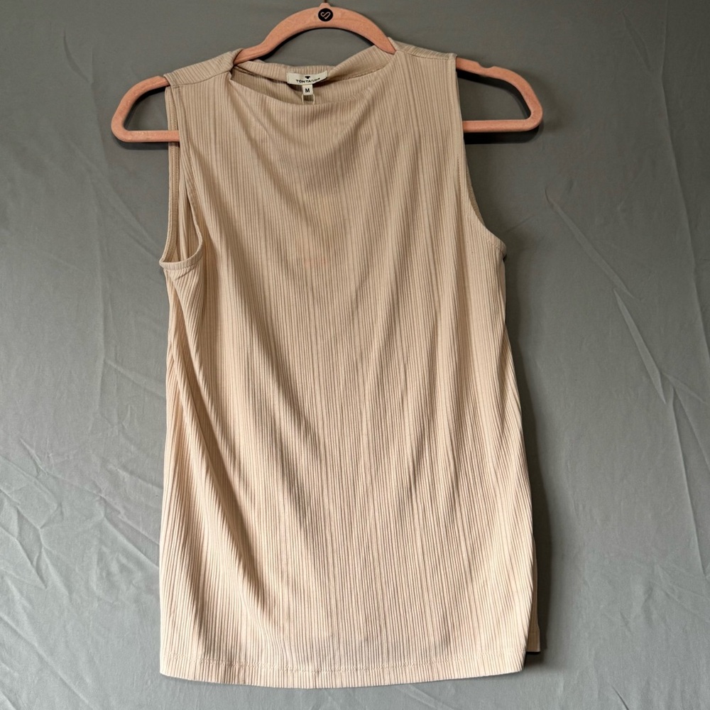 Tom Tailor Womens Ribbed Sleeveless Top Size M Cream Career Business Layers NWT